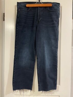 Banana Republic Women's Dark Blue Straight-Leg Jeans with Cropped Raw Hem